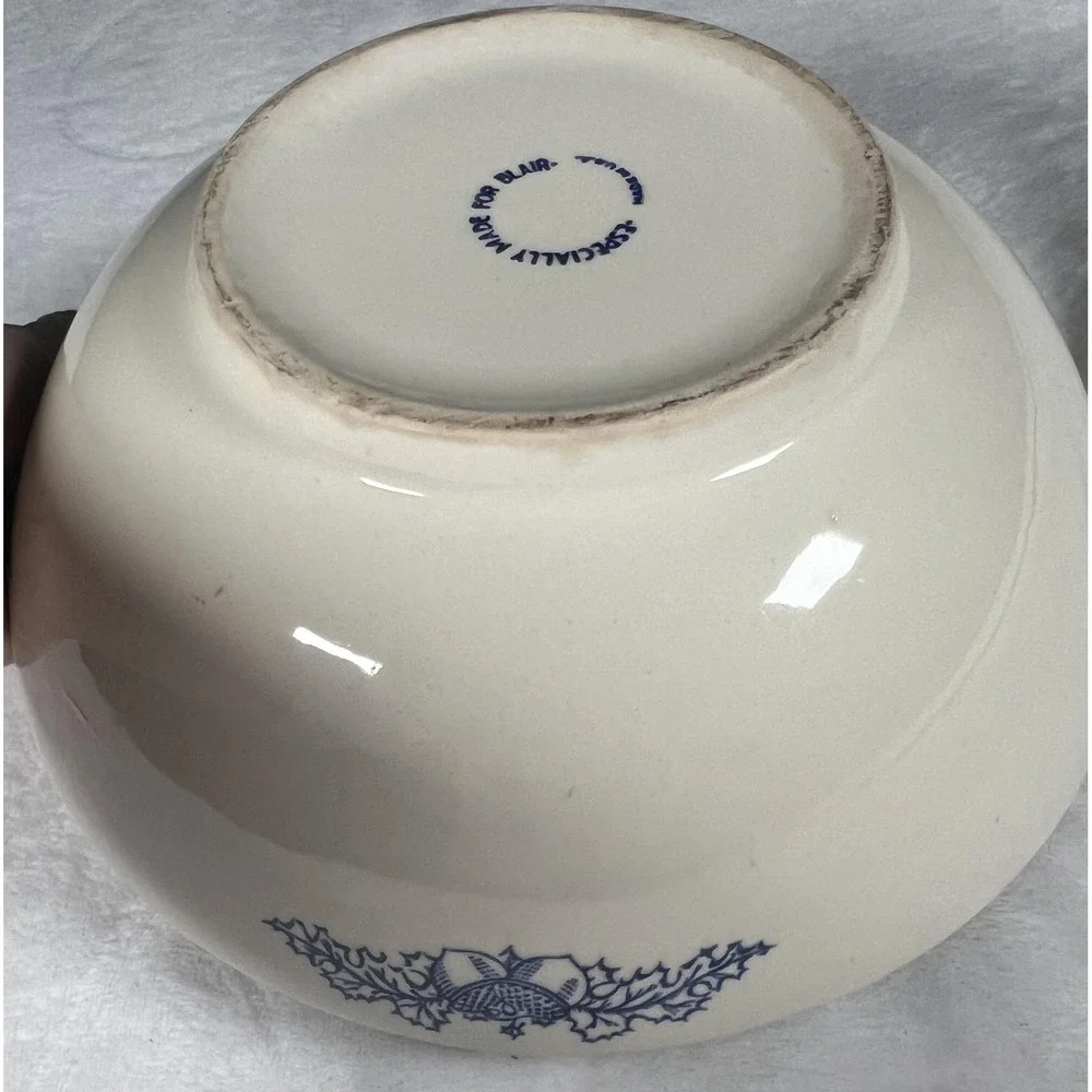 Blair Blue Thistle Stoneware‎ Mixing Serving Bowl Made in USA Cobalt Large